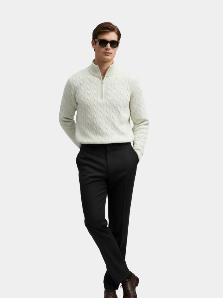 Premium Cable-Knit Zip Neck Sweater