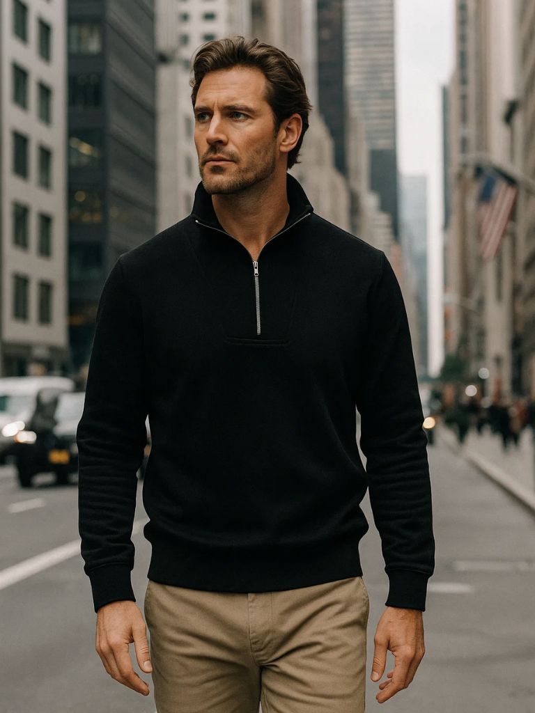 Zip Black Lapel Sports Hoodie Sweatshirt