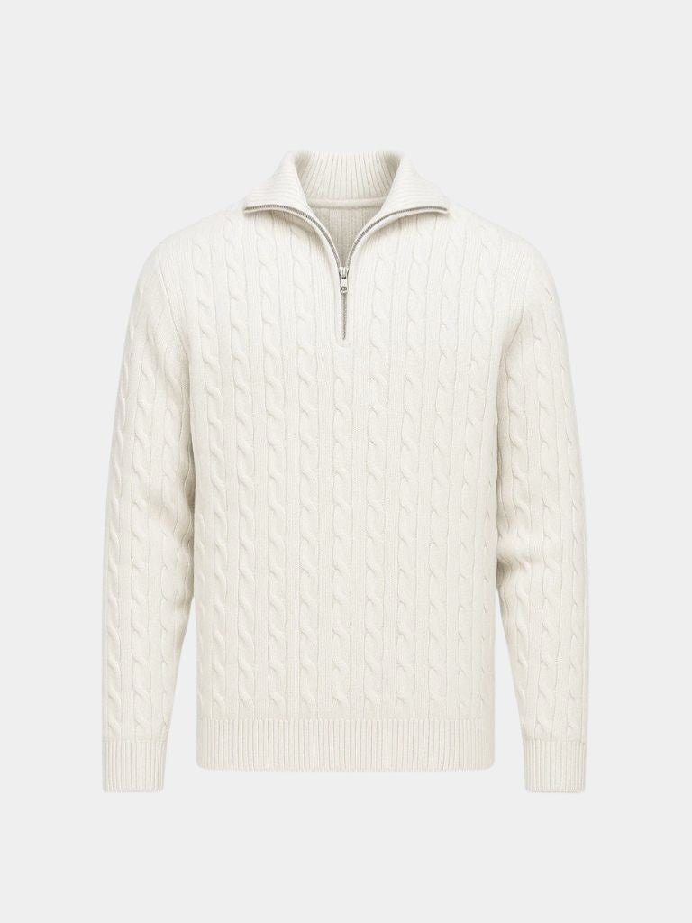 Premium Cable-Knit Zip Neck Sweater