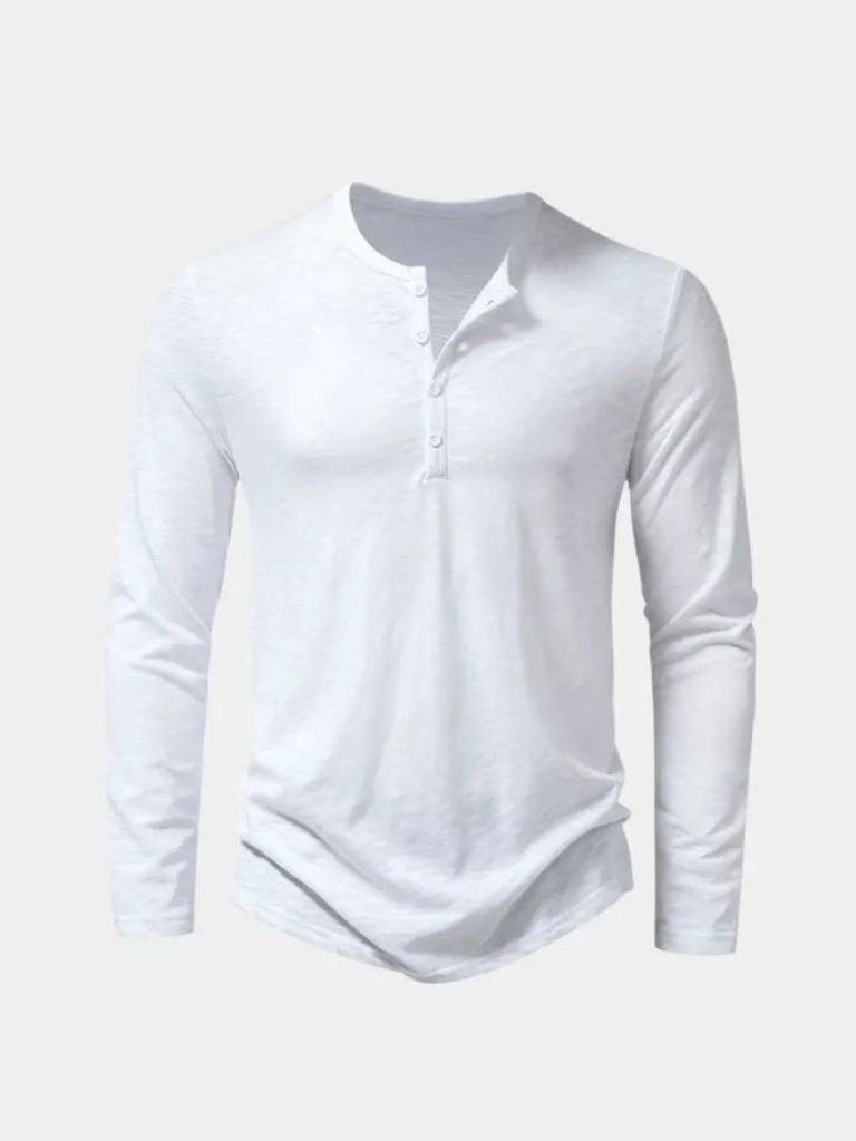 Casual Henley Neck Long Sleeve T-Shirt - Hommeor