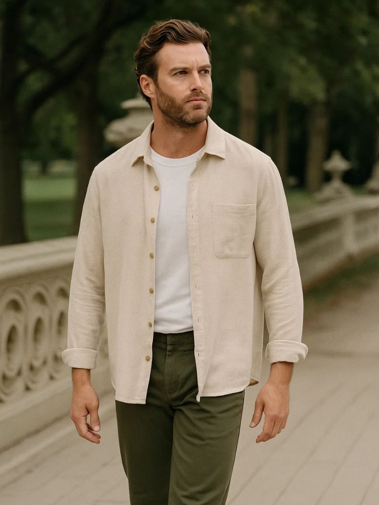 Casual Solid Corduroy Shirt - Hommeor