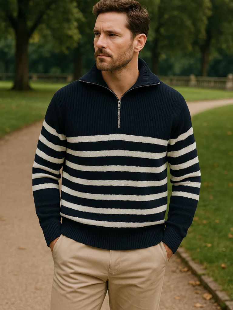 Casual Striped Zip Up Sweater