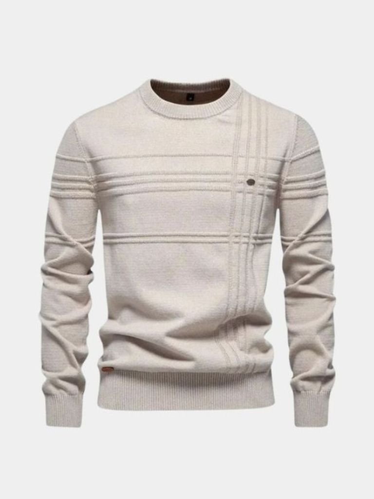 Cotton Knitted Stripped Crew Neck Pullover Sweater