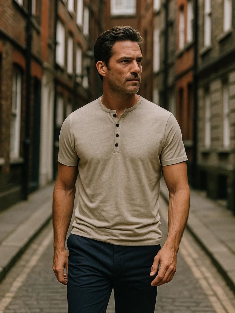 Essential Casual Henley Neck T-Shirt - Cross & Crown
