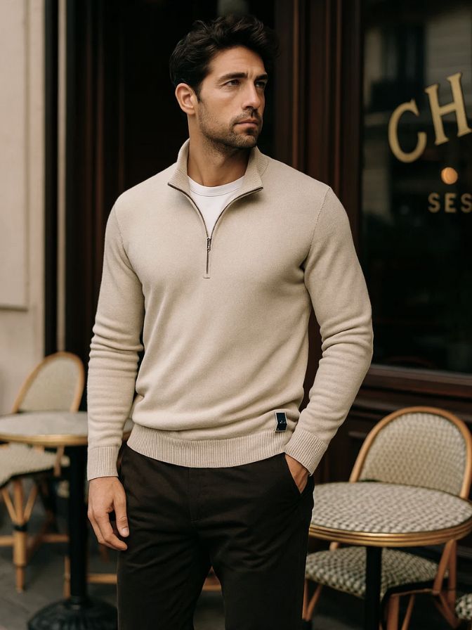 Half Zip Knitwear Solid Color Cardigan Sweater