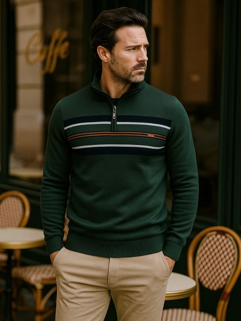 Knit Striped Quarter-Zip Jumper Sweater