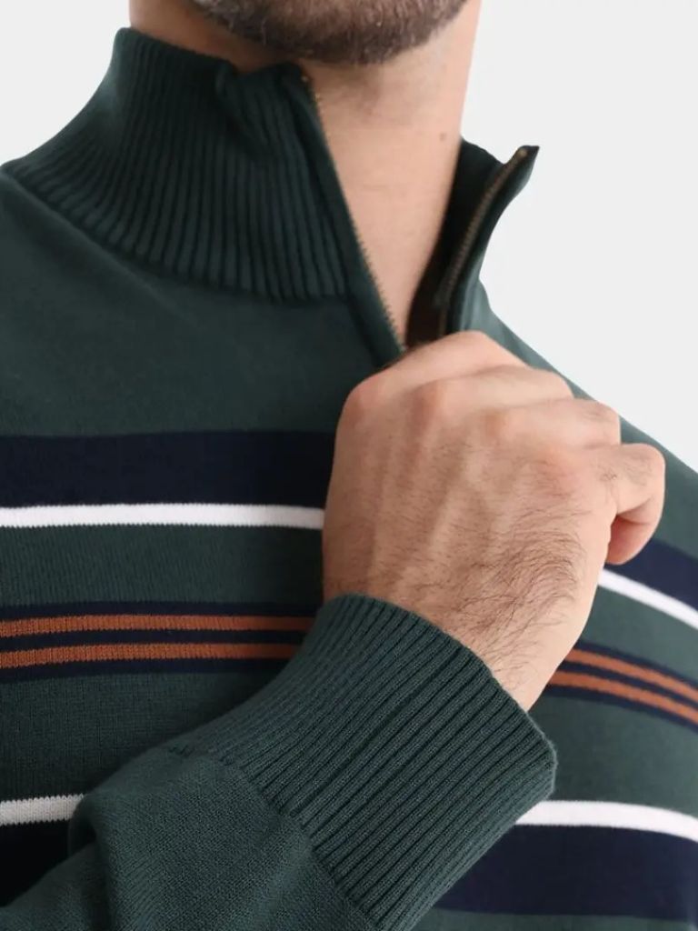 Knit Striped Quarter-Zip Jumper Sweater