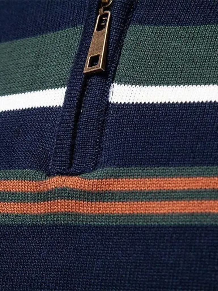 Knit Striped Quarter-Zip Jumper Sweater