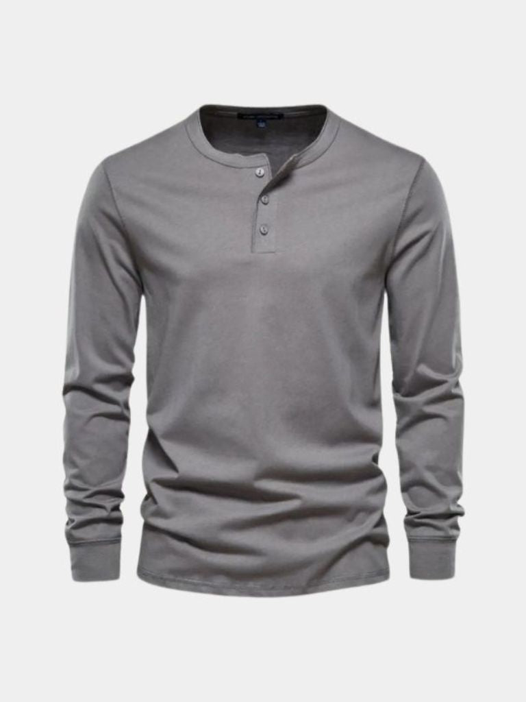 Minimalist Henley Neck Long Sleeve T-Shirt - Hommeor