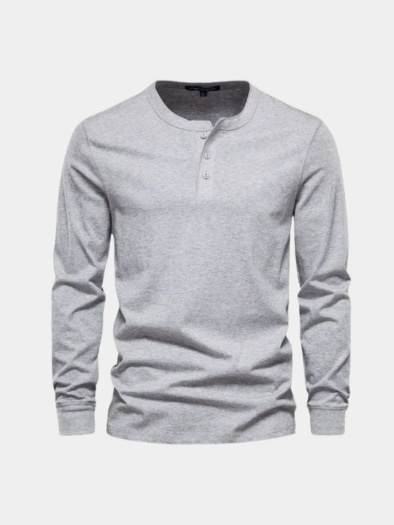 Minimalist Henley Neck Long Sleeve T-Shirt - Hommeor