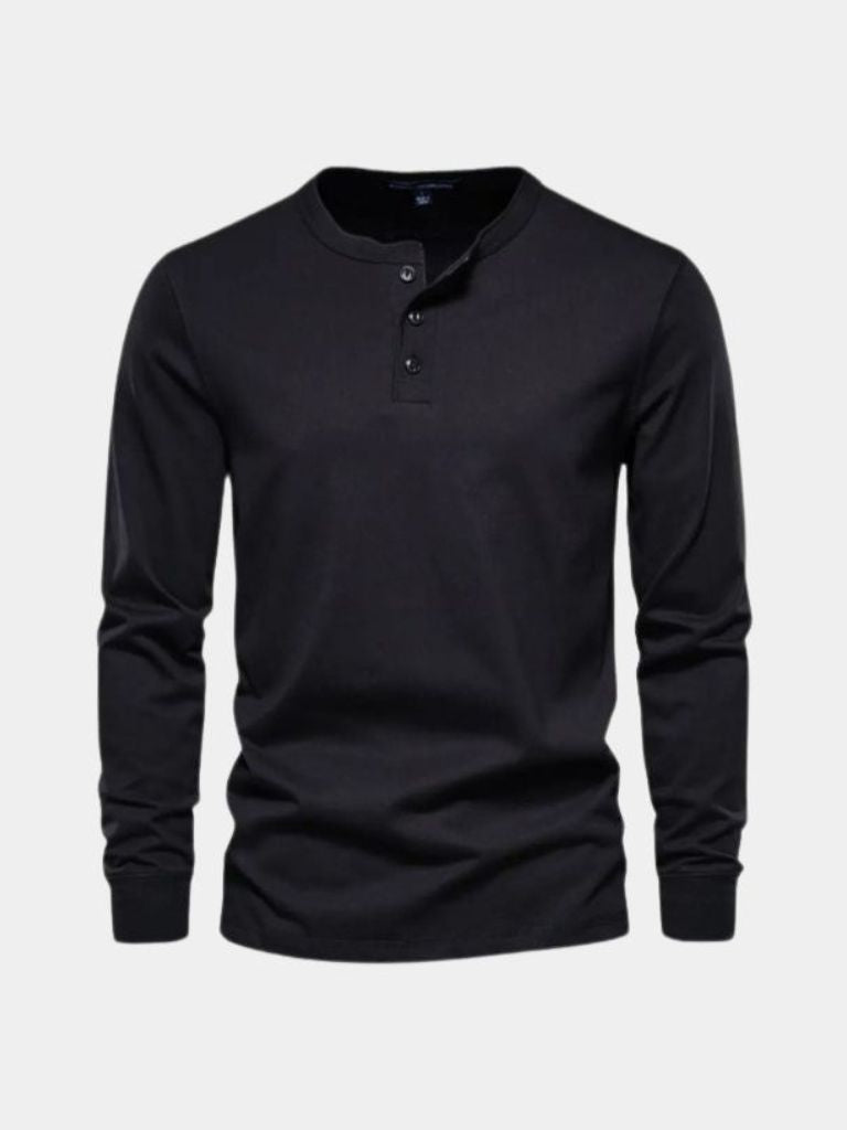 Minimalist Henley Neck Long Sleeve T-Shirt - Hommeor