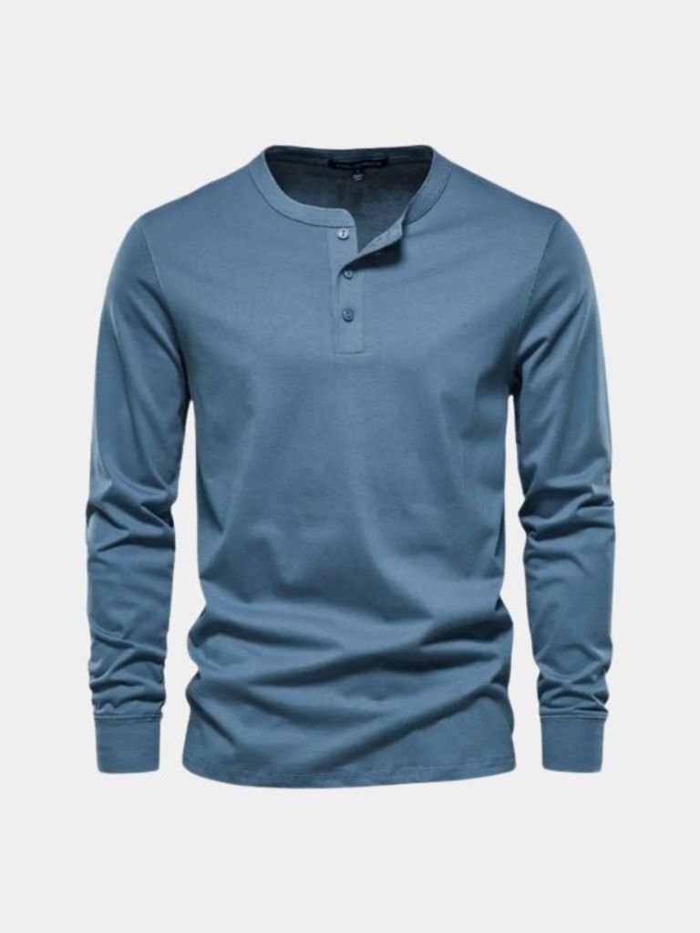 Minimalist Henley Neck Long Sleeve T-Shirt - Hommeor