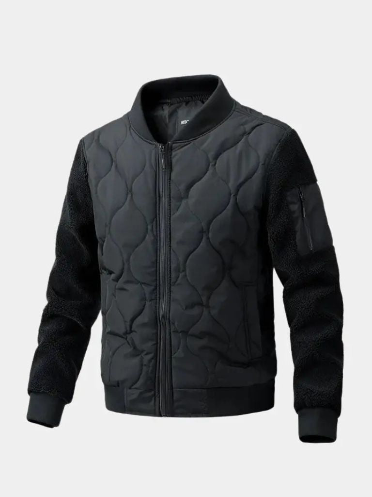 Sherpa Sleeves Padded Bomber Jacket - Hommeor