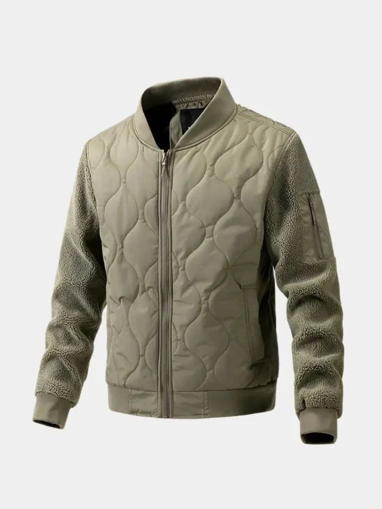 Sherpa Sleeves Padded Bomber Jacket - Hommeor
