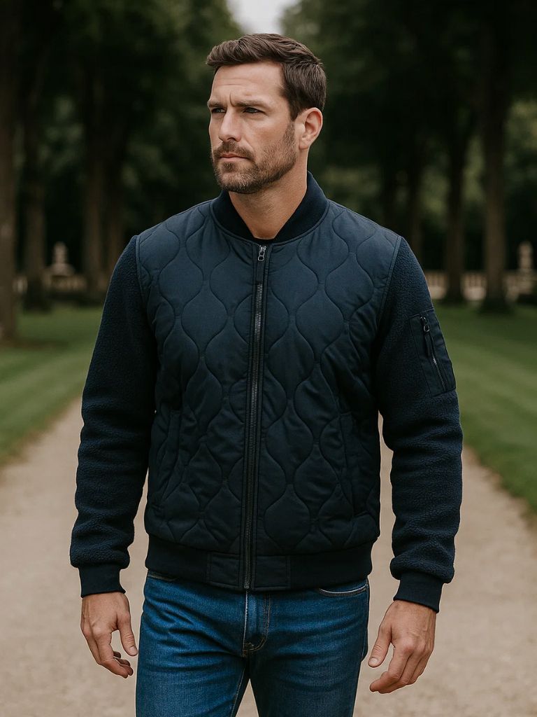 Sherpa Sleeves Padded Bomber Jacket - Cross & Crown