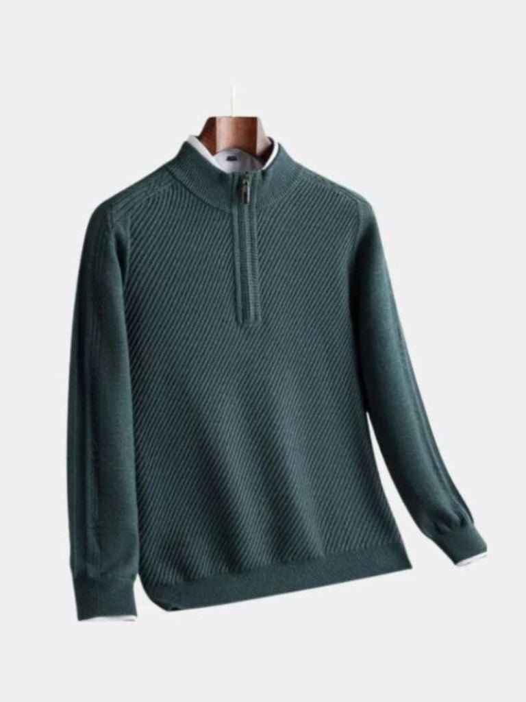 Stripe Quarter Zip Wool Sweater