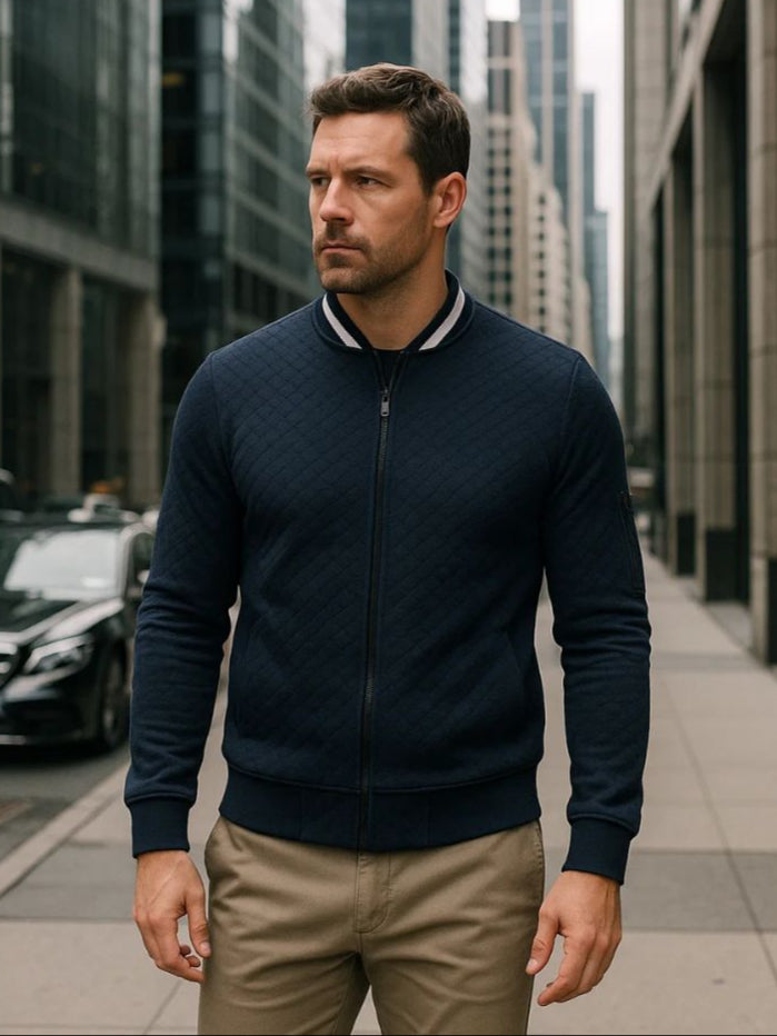 Textured Casual Bomber Jacket - Hommeor