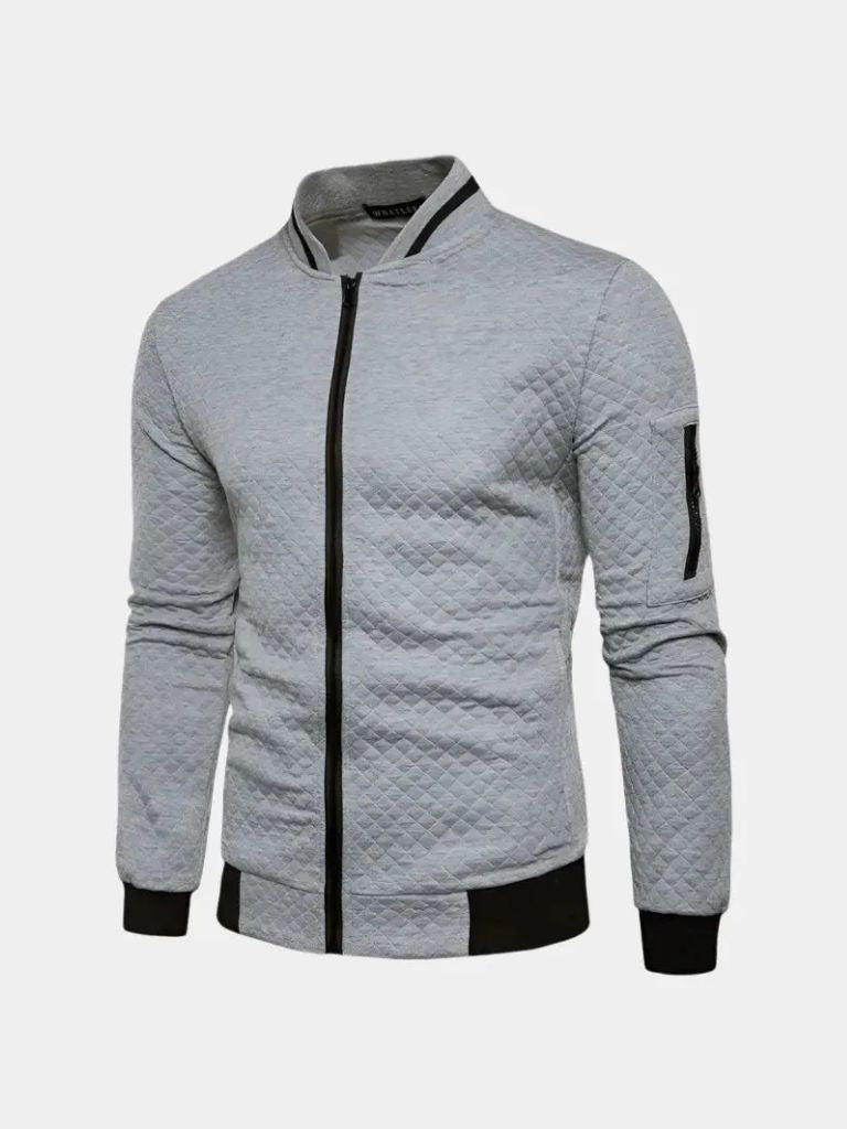 Textured Casual Bomber Jacket - Hommeor