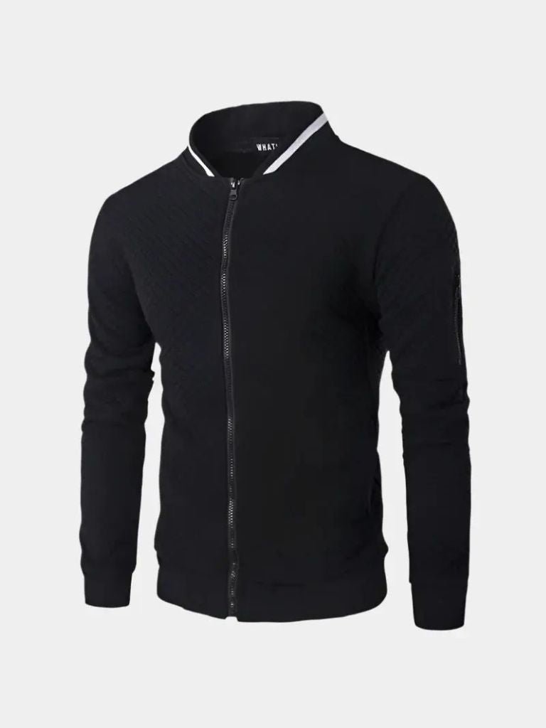Textured Casual Bomber Jacket - Hommeor