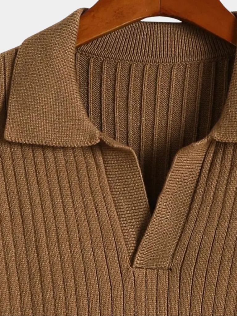 V-Neck Polo Sweater Ribbed