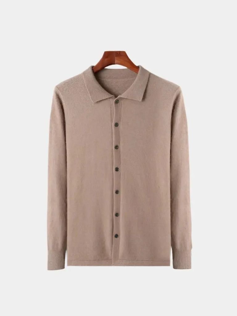 100% Cashmere Polo Cardigan - Cross & Crown