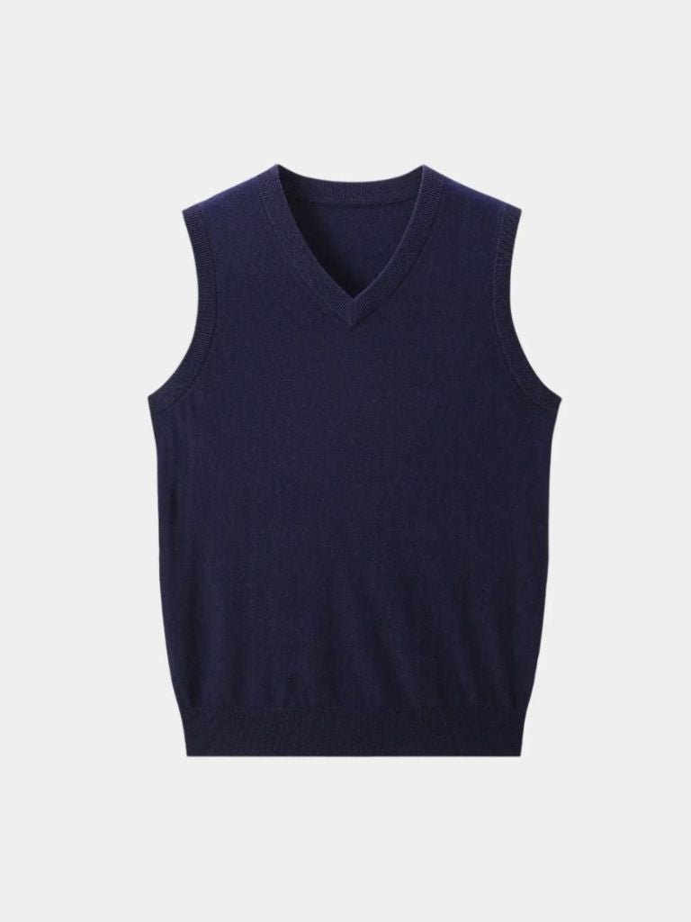 100% Cashmere V Neck Knit Vest - Cross & Crown