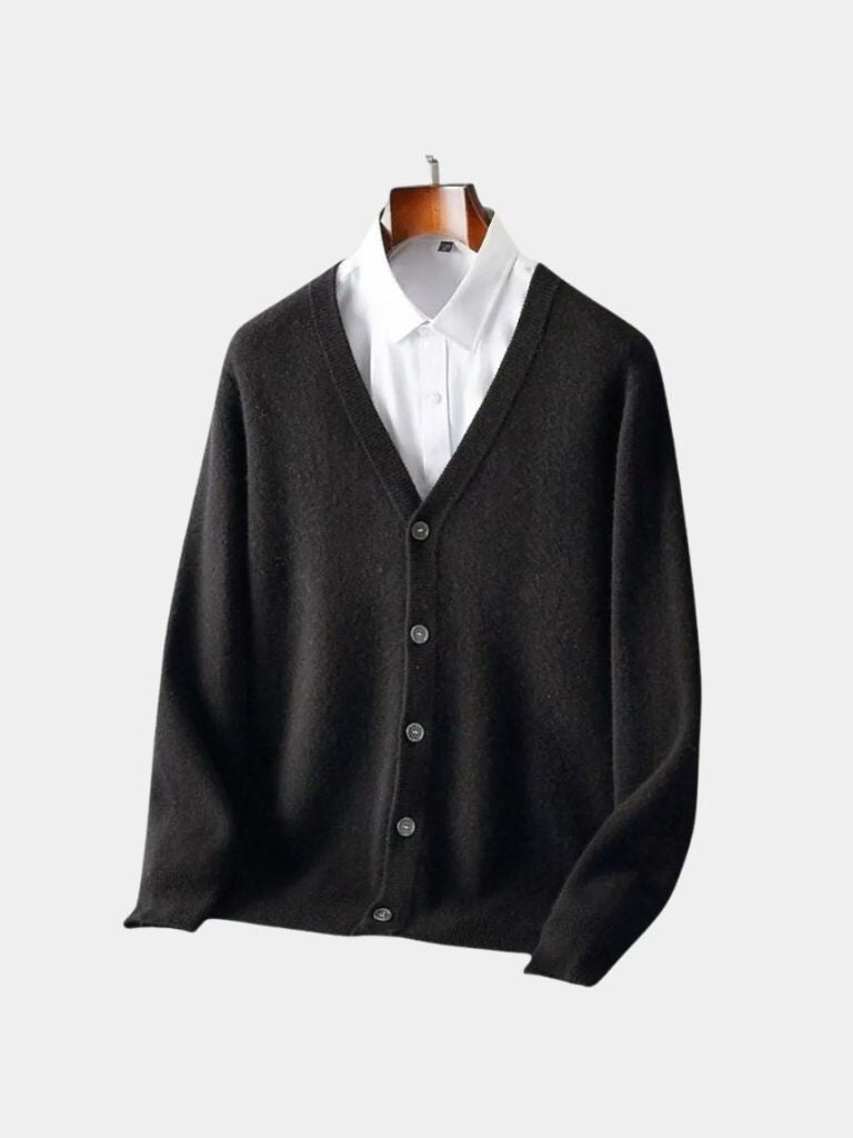 100% Merino Wool V Neck Knitwear Cardigan Sweater - Cross & Crown