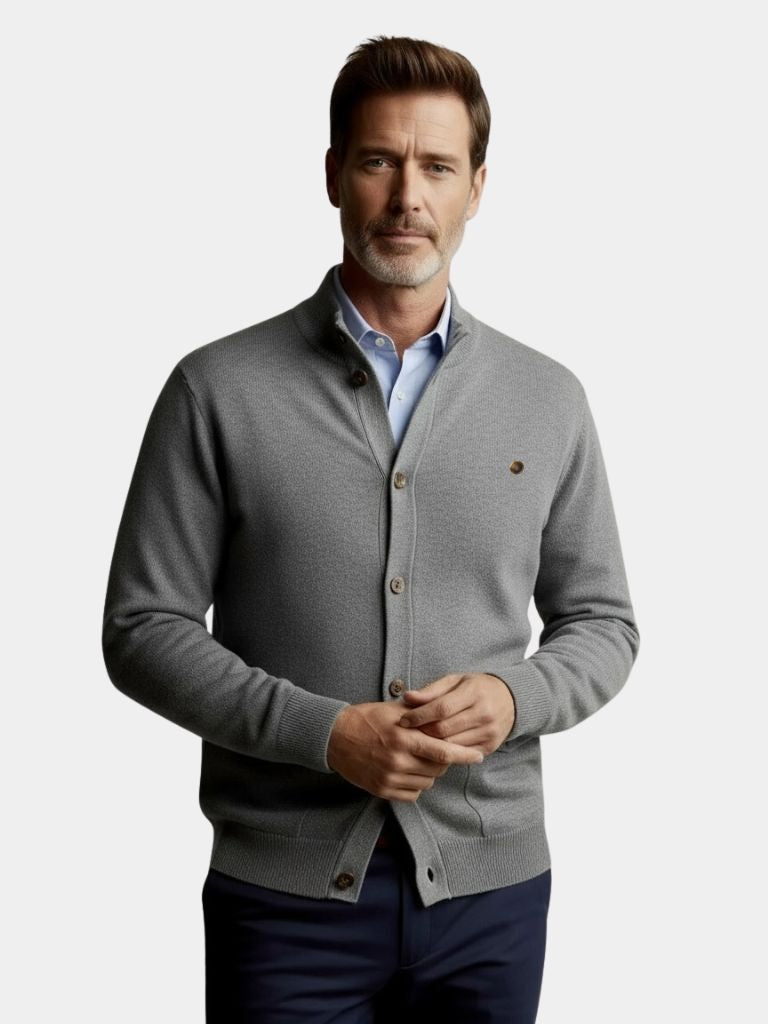 Knitted Stand Collar Cotton Cardigan - Cross & Crown