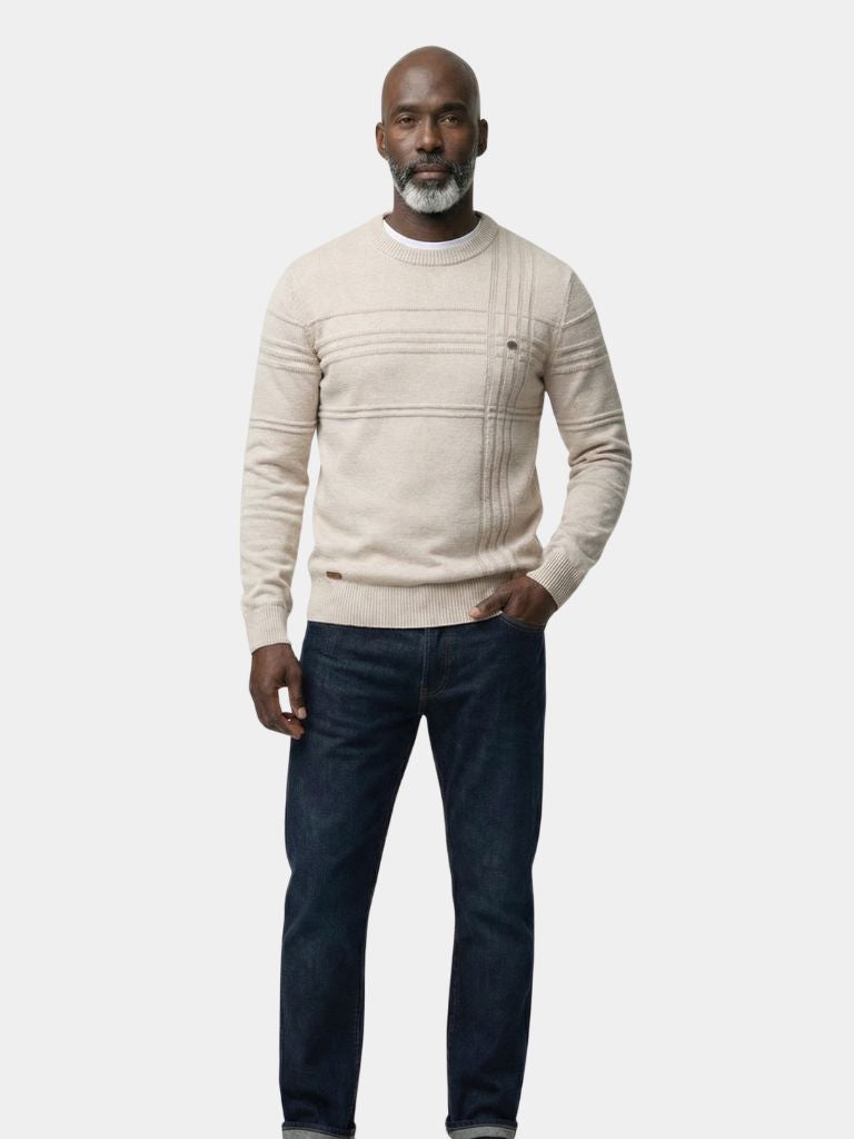 Cotton Knitted Stripped Crew Neck Pullover Sweater - Cross & Crown