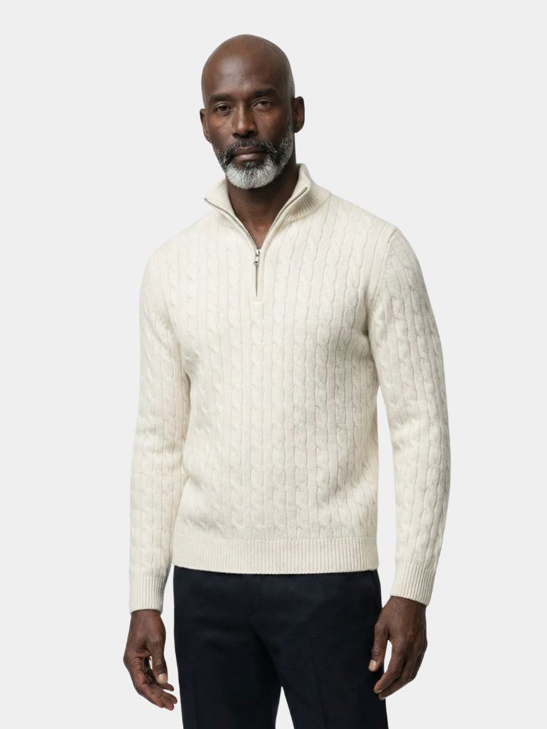 Premium Cable-Knit Zip Neck Sweater - Cross & Crown