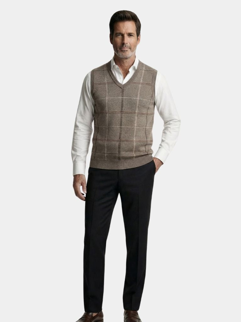 Academic Checkered Knit Vest - Cross & Crown