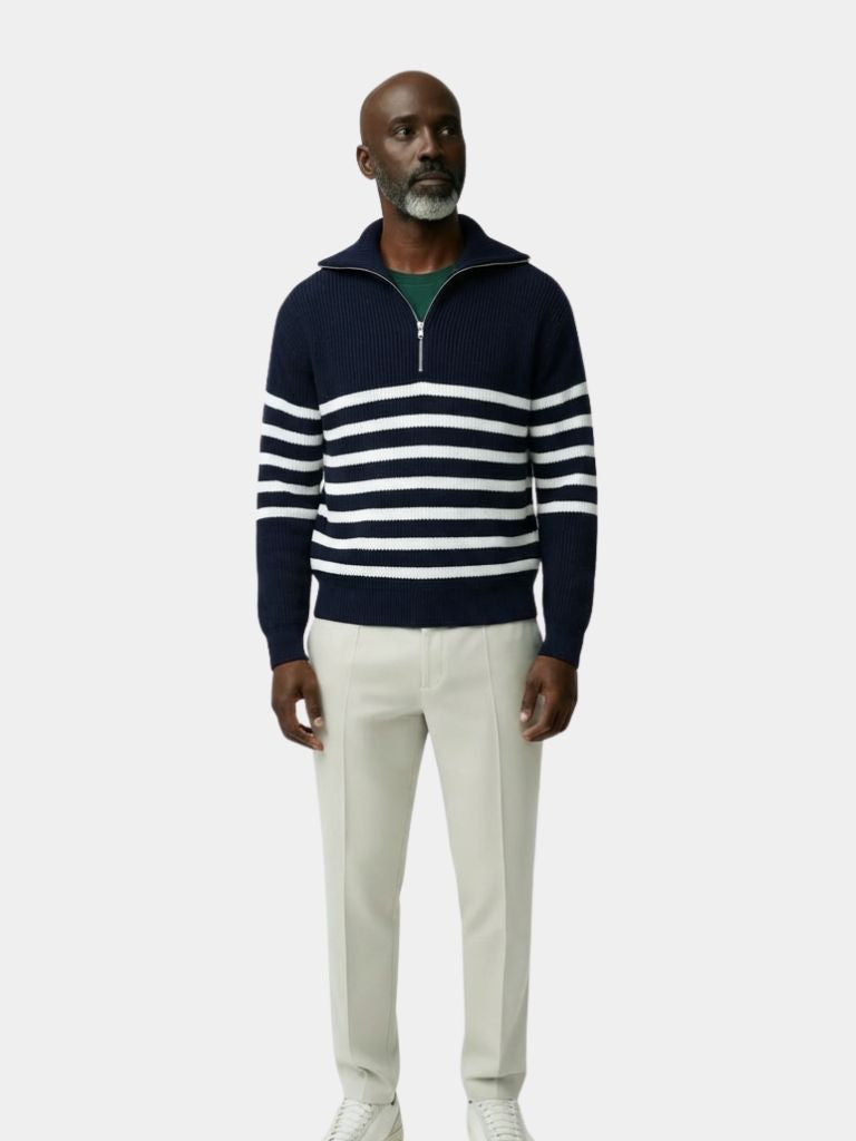 Casual Striped Zip Up Sweater - Cross & Crown