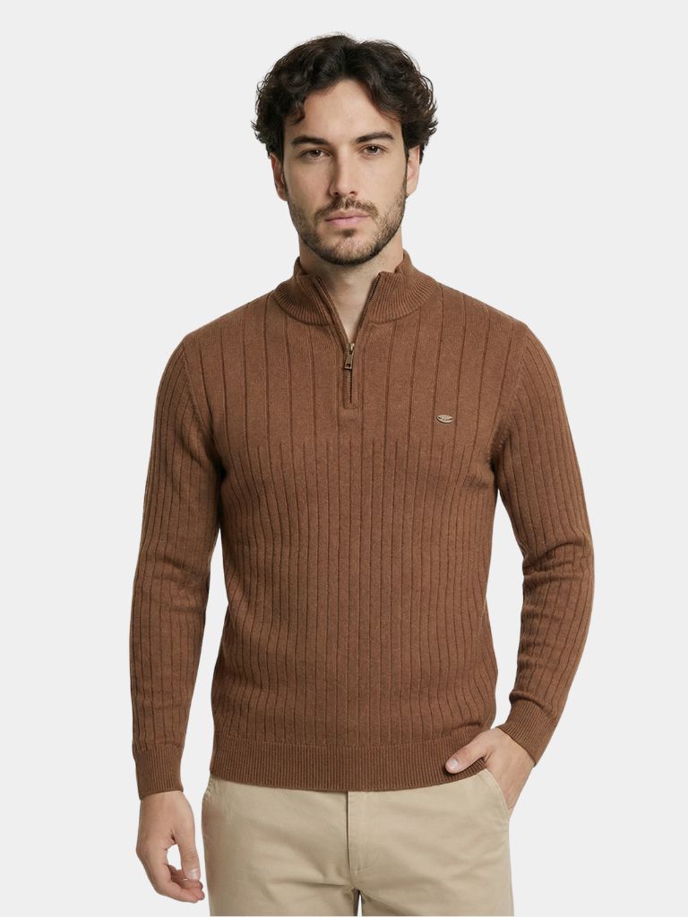 Cotton Knit Vertical Stripes Quarter-Zip Sweater - Cross & Crown