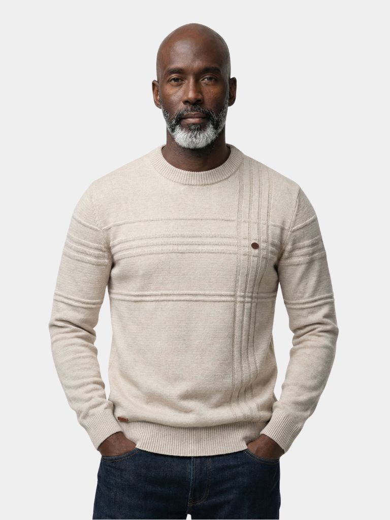 Cotton Knitted Stripped Crew Neck Pullover Sweater - Cross & Crown