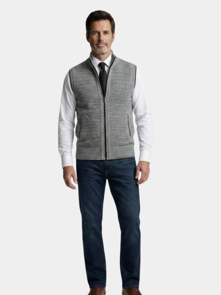 Elegant Full-Zip Sweater Vest - Cross & Crown