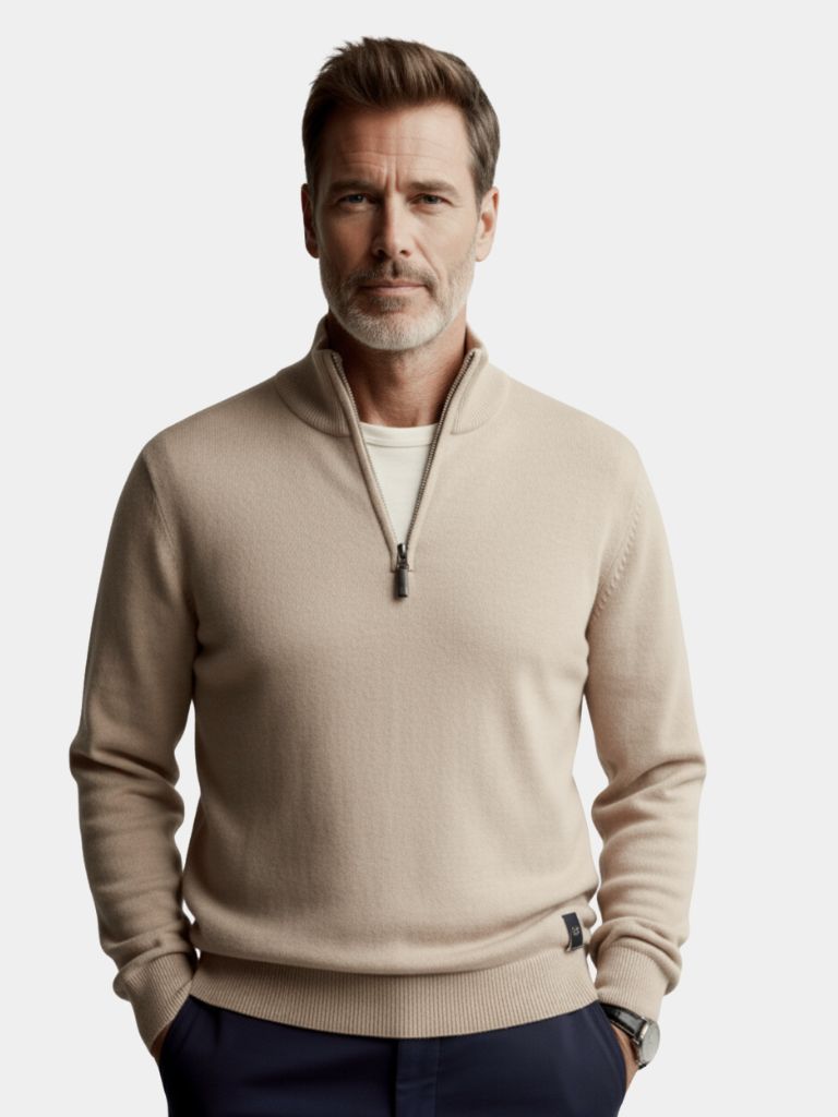 Half Zip Knitwear Solid Color Cardigan Sweater - Cross & Crown