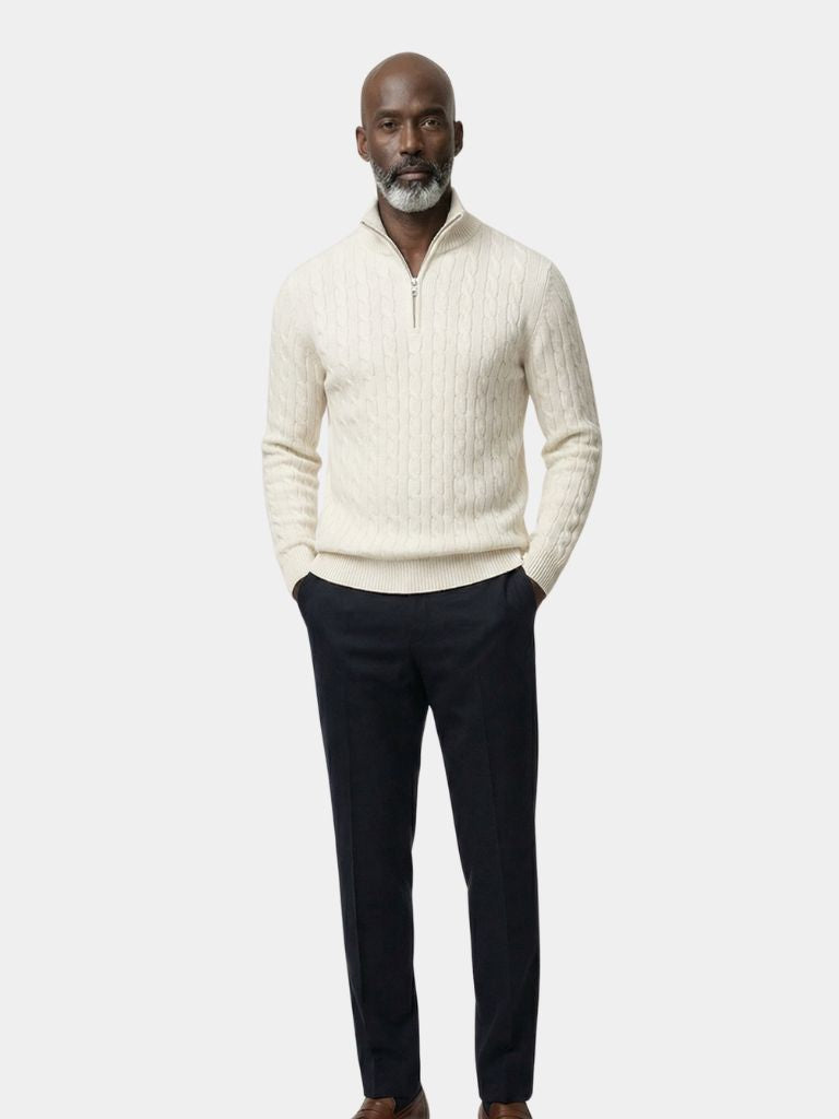 Premium Cable-Knit Zip Neck Sweater - Cross & Crown