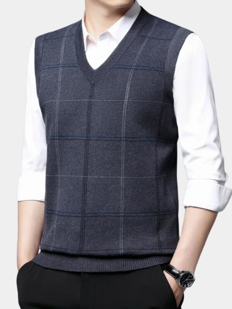 Academic Checkered Knit Vest - Cross & Crown