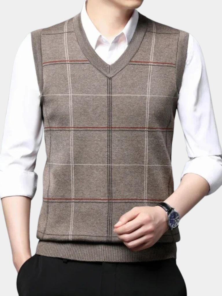 Academic Checkered Knit Vest - Cross & Crown