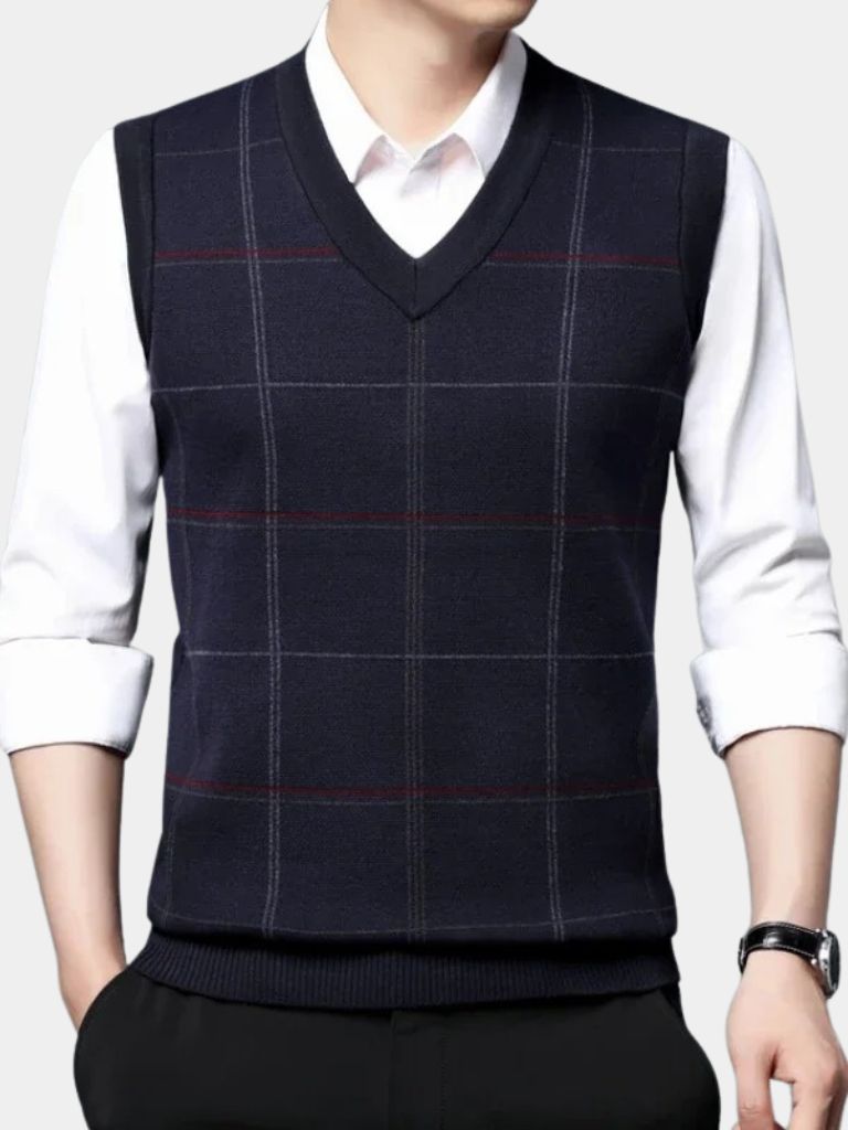 Academic Checkered Knit Vest - Cross & Crown