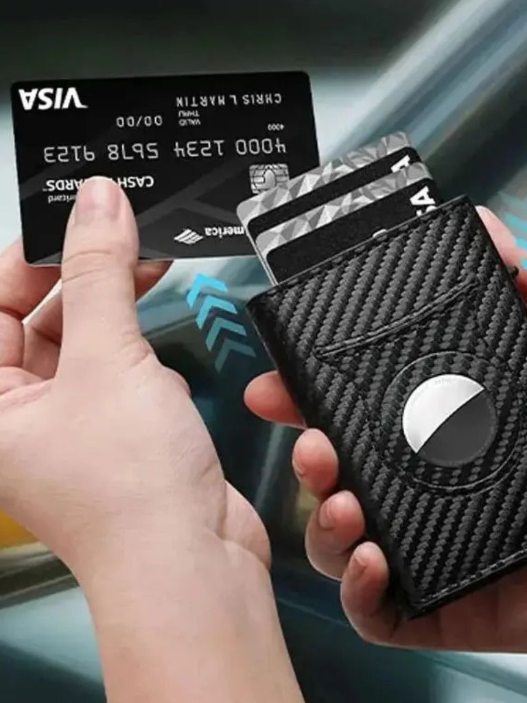 Carbon Fiber Wallet with Air Tag Holder RFID Blocking