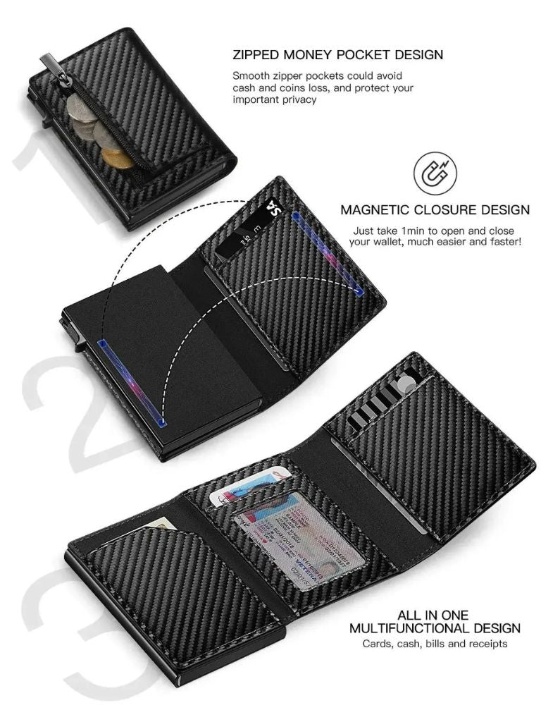 Carbon Fiber Wallet with Air Tag Holder RFID Blocking