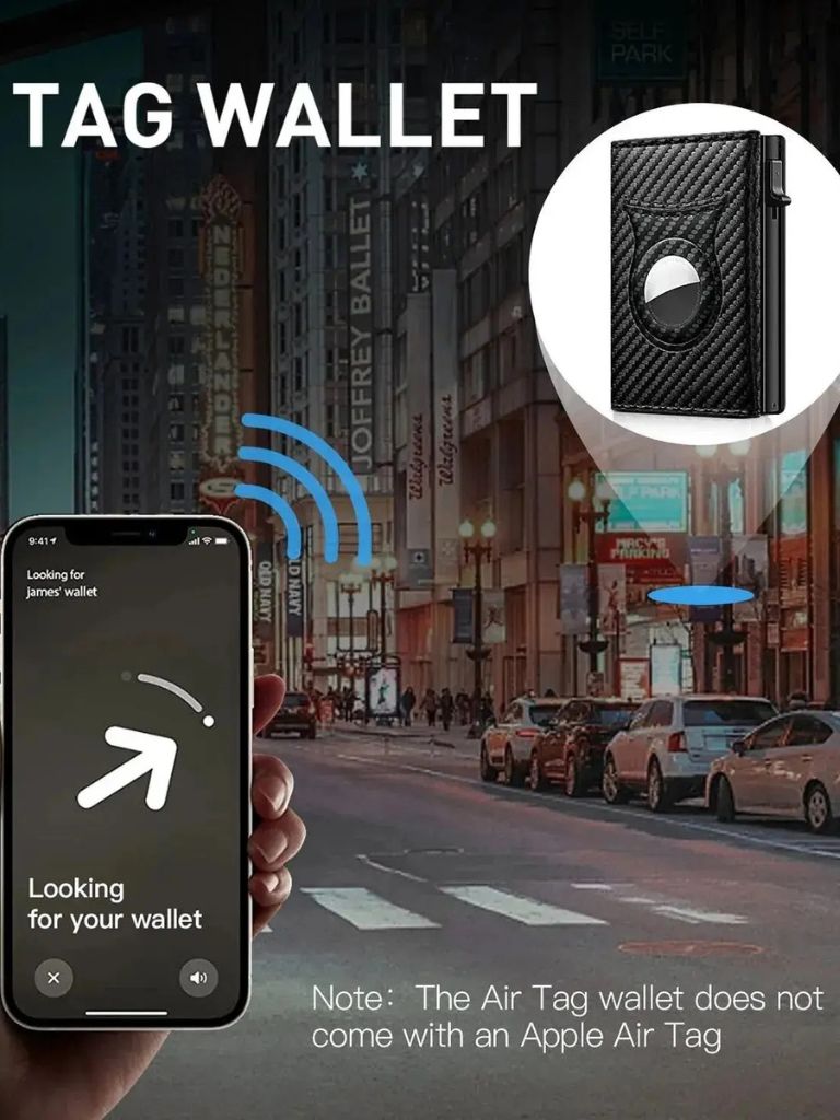 Carbon Fiber Wallet with Air Tag Holder RFID Blocking