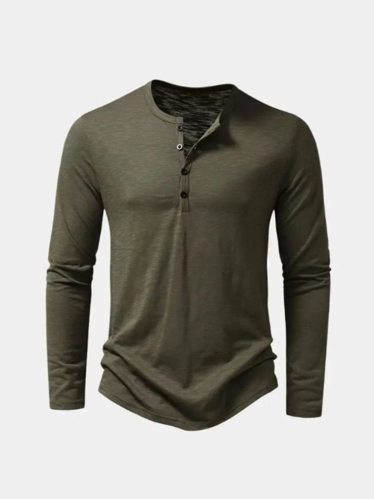 Casual Henley Neck Long Sleeve T-Shirt - Hommeor