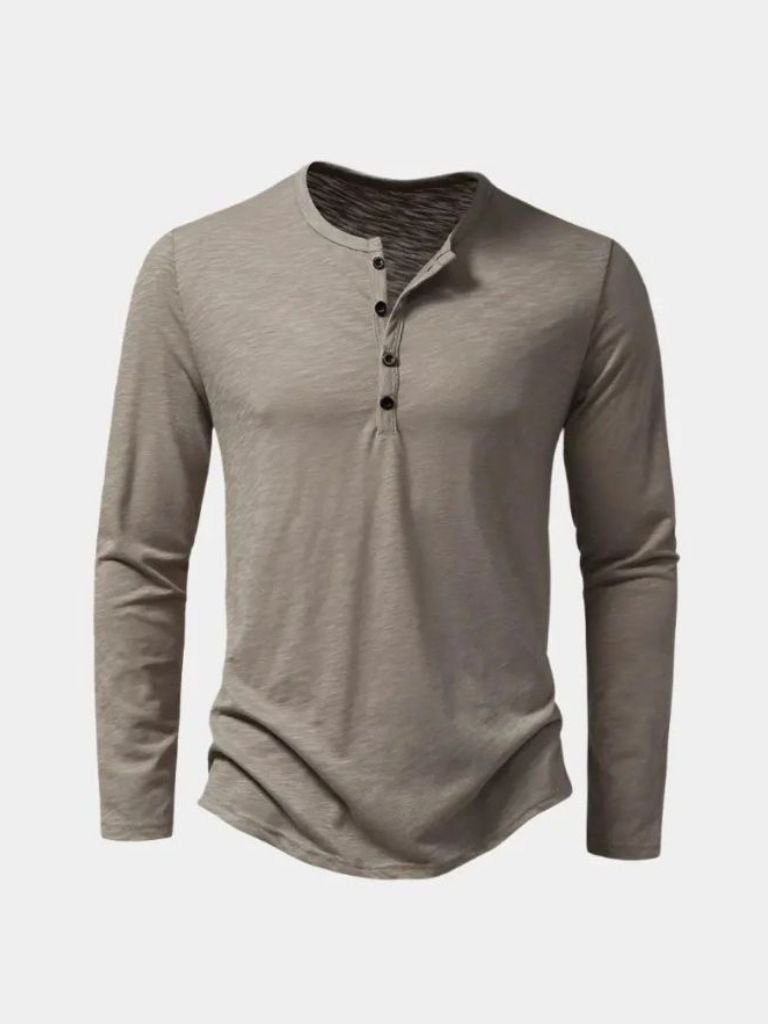 Casual Henley Neck Long Sleeve T-Shirt - Hommeor