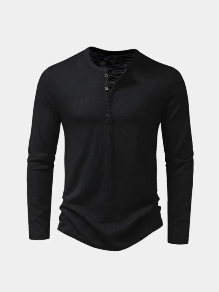 Casual Henley Neck Long Sleeve T-Shirt - Hommeor