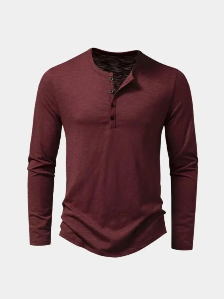 Casual Henley Neck Long Sleeve T-Shirt - Hommeor