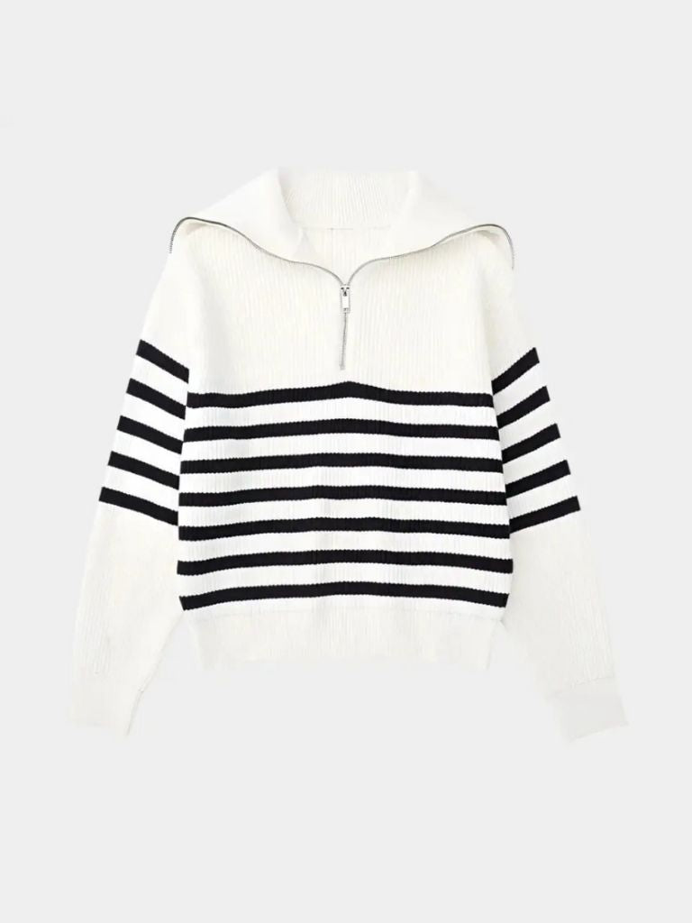 Casual Striped Zip Up Sweater - Cross & Crown