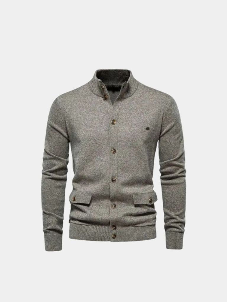 Knitted Stand Collar Cotton Cardigan