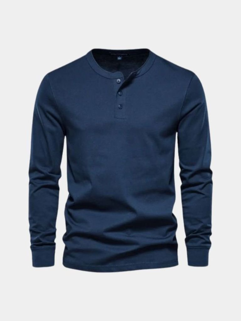 Minimalist Henley Neck Long Sleeve T-Shirt - Hommeor